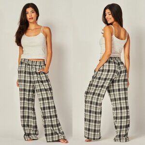 LOVE POEM White Black Lounge Around Plaid Wide Leg Pajama Pants NEW